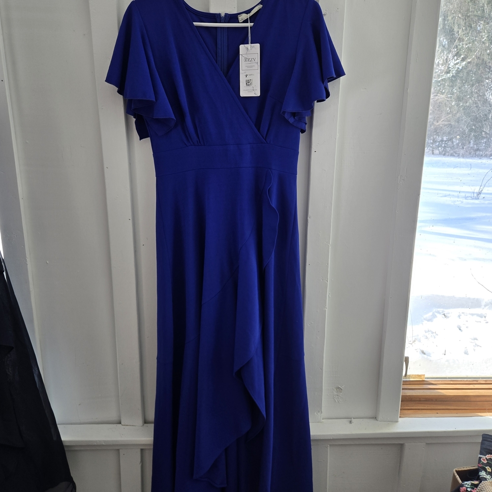 ​NWT ZZV Royal Blue Ruffle Wrap Maxi Dress - Size M